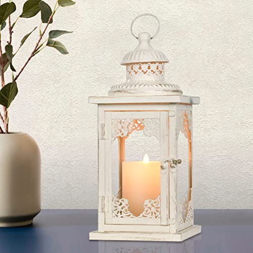 NEEDOMO Large Lanterns Decorative Indoor, 14'' Vintage Outdoor Lanterns with Clear Glass, Metal Candle Holder Lantern Rustic Farmhouse Shelf Decor for Indoor Outdoor Events Wedding and Party - size: 14"H