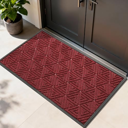 Yimobra Extra Large Door Mat 60x36, All-Weather Waterproof Non-Slip Welcome Matt Outdoor, Heavy Duty Non Slip Doormat for Entryway for Patio and Garage Indoor, Easy Clean, Black Red - color: Black Red, size: 60x36 Inch
