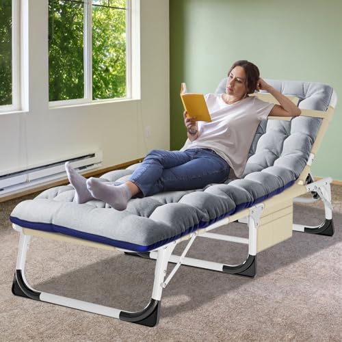 ABORON Heavy Duty Tanning Chair, Outdoor 5-Position Folding Chaise Lounge Chair with Pad, Portable Beach Lounge Chair for Outdoor Sunbathing Patio Pool Lawn Deck Poolside - color: Pearl Gray, style: Lounge Chair