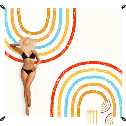 Beach Blanket, Waterproof Sandproof Beach Mat, 78''×86'' Lightweight Outdoor Picnic Blanket for Travel, Camping, Hiking - color: Rainbow Arches, size: 6.5x7.2 FT (1～4 person)