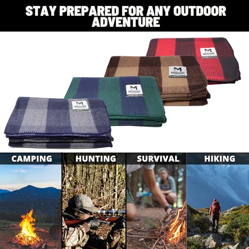 M MCGUIRE GEAR Warm Wool Bunkhouse Plaid Blanket for Camping, Home, Survival, or First Aid, 64" x 90" (Green/Navy) - color: Green/Navy
