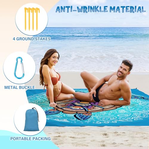 Beach Blanket 78''×81'' - Waterproof Sandproof Sand Free Oversized Mat for 1-5 Adults, Lightweight Durable Compact for Beach Travel Camping Hiking Picnic - color: Turtle, size: 78"x81"