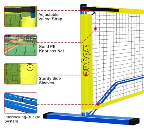 Portable Pickleball Net Set, 22FT Regularion Size Pickle Ball Net with Paddles Set, Outdoor Pickleballs and Carry Bag, Easy Setup for Indoor, Outdoor, Driveway - color: Blue, style: Pickleball Net and Court Marker