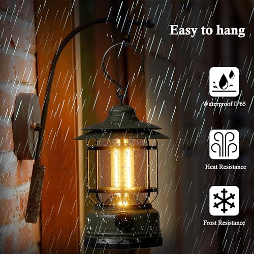 LED Camping Lanterns,1500LM Step-less Dimming, Lightweight Retro Battery Powered USB Rechargeable Tent Lights,Portable Flashlight for Power Outages Emergency Hiking Hurricane Light1 Pack Green - color: 1 Pack Green