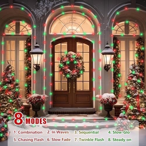 YEGUO Solar Rope Lights Outdoor Waterproof, 66ft 200 LED Red and Green String Lights, 8 Modes Fairy Lights in Clear Thin Tube - color: Red and Green