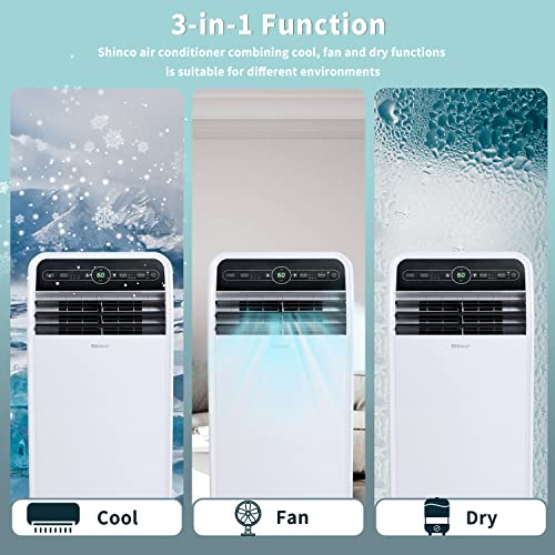 Shinco 12,000 BTU Portable Air Conditioner with WiFi, Portable AC Unit with Built-in Cool, 3-in-1 Cooling Fan & Dehumidifier for Rooms up to 450 Sq.Ft, Remote, 24H Timer, Installation Kits - color: SPF1-White-WIFI, size: 12000 BTU