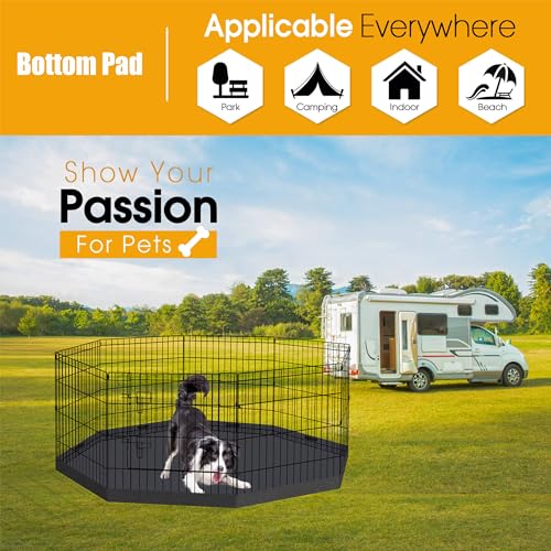 Dog Playpen Bottom Pad Cover Only, Black Replacement Floor Liner for 8-Panel 24 Inch Pet Playpen, Washable Bottom Tray Cover for Small Medium Dogs, Indoor Outdoor Use, Playpen Not Included - style: Bottom pad cover Black