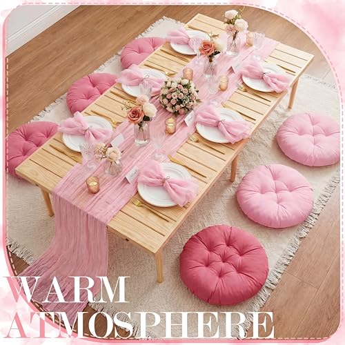 Beeveer 91 x 71'' Extra Large Outdoor Picnic Blanket with Pink Table Runner 6 Napkins and 6 Pink Floor Pillows Cushions for Picnic Party Camping Wedding Bachelorette Birthday Baby Shower Decor - color: Pink