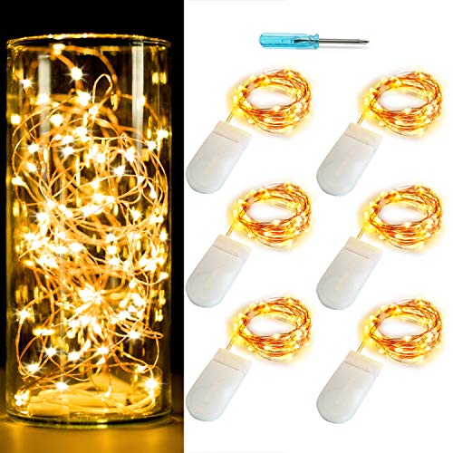 6 Pack Fairy Lights Battery Operated No Remote LED Starry String Lights 30 Micro Starry LEDs on 10ft Copper Wire Light for DIY Wedding Centerpiece Table Decorations (Copper Warm White) - color: Copper Warm White, size: 10ft
