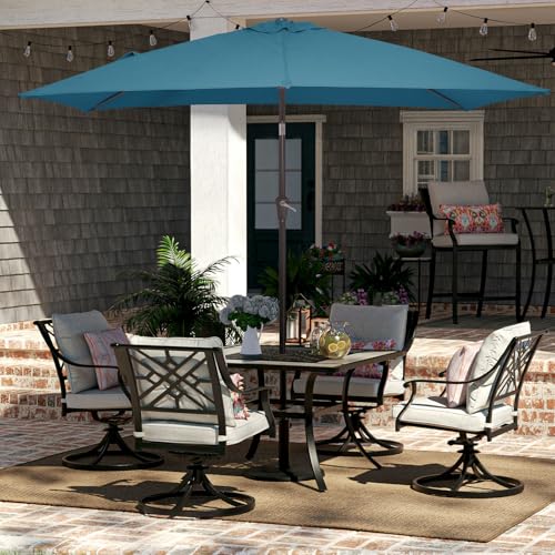 JEAREY 6.5x10 ft Rectangular Patio Umbrellas Rectangle Outdoor Umbrella with Push Button Tilt and Crank, Market Table Umbrella 6 Sturdy Ribs UV Protection for Poolside Garden Backyard Deck, Lake Blue - color: Lake Blue, size: 6.5x10ft