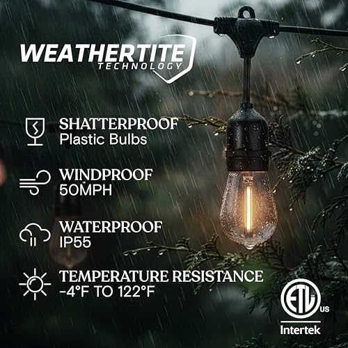 Brightech Ambience Pro 105Ft LED String Lights - 2W Commercial Grade Patio Lighting Outdoor Waterproof - Heavy Duty Dimmable Vintage Edison Porch Lights for Outside, Backyard - 34 Bulbs, Soft White - style: 105 Foot - Soft White (2700K)