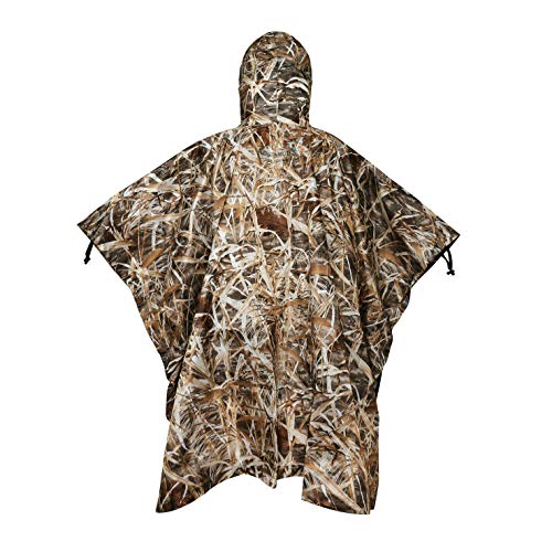 AUSCAMOTEK Camouflage Rain Poncho Hooded Waterproof Camo Raincoat with Blind Pattern for Hunting Hiking Camping Fishing - color: Wetland