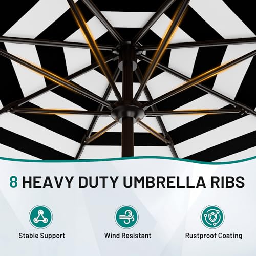 AreShark 9 FT Patio Umbrella for Outdoor, Outdoor Table Umbrella with Push Button Tilt and Crank, Outdoor Patio Umbrellas with 8 Sturdy Ribs for Market, Garden, Pool (Black & White Stripe) - color: Black & White Stripe, size: 9ft