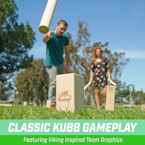 GoSports Kubb Yard Game Set - Choose Regulation or Backyard - Kuub Viking Chess Outdoor Game - style: Backyard Size