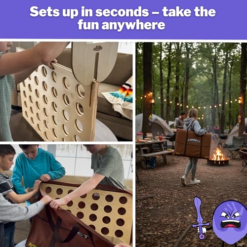 Connect War – Giant Wooden 4-in-a-Row Game for 2–6 Players – Indoor and Outdoor Strategy Game – Family Games for Kids and Adults – USA-Made Wooden Grid