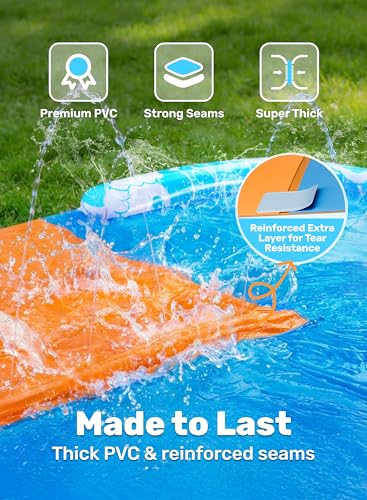 JOYIN 32.5FT Water Slide and 2 Inflatable Boards, Extra Long Double Lawn Heavy Duty Splash Mat Pad with Sprinkler for Kids Adults Backyard Summer Water Toy Outdoor Fun, Blue, Orange - color: Blue, Orange, size: 32.5ft