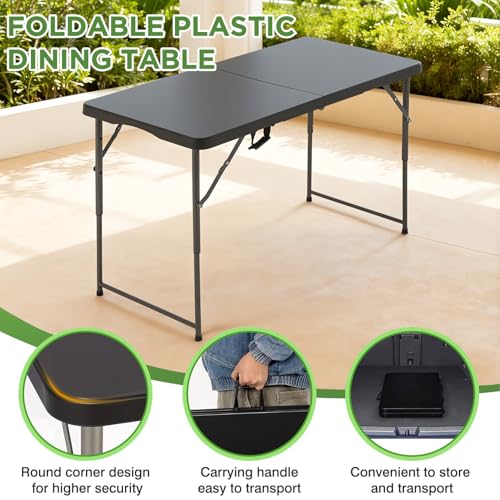 BestOffice 4 FT Picnic Table Folding Table Camping Plastic Table Fold Up Table Lock for Party Event, Black - color: Black, size: 4 FT