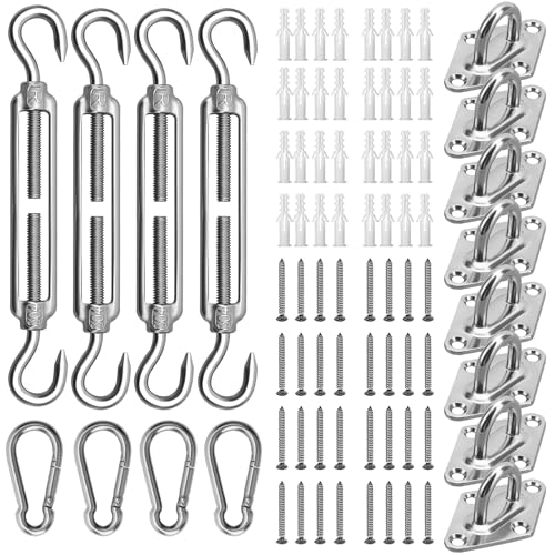 Morzejar Sun Shade Sail Hardware Kit 80pcs - 304 Stainless Steel Sunshades Canopy Installation Kit for Install Rectangle & Triangle Shade Sails Deck Garden Lawn Patio Outdoor Metal Sail Shade Hardware - color: silver 01