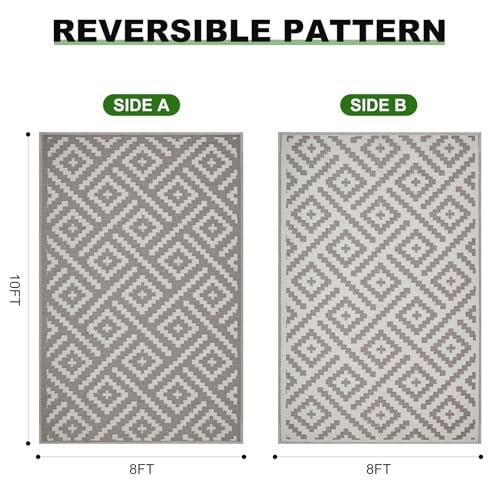 RURALITY Outdoor Rugs 8x10 Feet for Patios Clearance,Plastic Straw Waterproof Mats for Backyard,Porch,Deck,Balcony,Coffee&Beige - color: Cross-coffee&ivory, size: 8' x 10' (Rectangular)