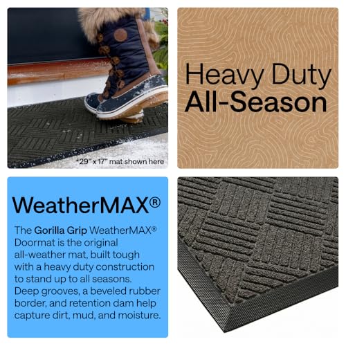 GORILLA GRIP 100% Waterproof All-Season WeatherMAX Doormat, 60x24, US Designed Natural Rubber, Stain and Fade Resistant, Low Profile Indoor Outdoor Door Mats, Easy Clean Patio Mat, Gray Diamond - color: Gray Diamond, size: 60" X 24"