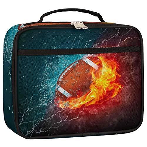 Kids Lunch Box for Boys Girls Fire American Football Sport Black Insulated Lunch Bag Reusable Small Cooler Bag Meal Containers Tote Kit for School Travel Women Men - color: american football