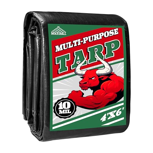 Tarp 4x6 ft Heavy Duty 100% Waterproof 10mil,UV Resistant,Durable Grommets and Reinforced Edges Green/Black Tarp for Camping, Swimming Pools,Car Coverage -by MVPNET - color: Green/Black, size: 4x6