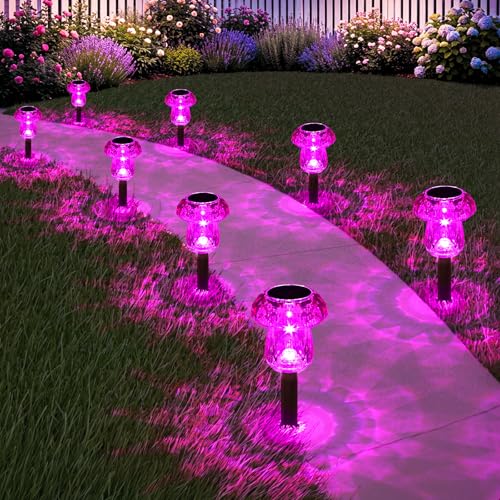 Solar Pathway Lights Outdoor Gifts for Mom Mushroom Garden Lights Waterproof Solar Powered Yard Lighting for Landscape, Driveway, Path, Walkway, Patio, Outside Garden, Pink Purple - color: Pink, size: 8 Pack