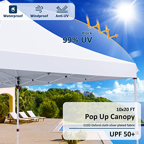 COBIZI 10x20 Pop Up Canopy with 4 Sidewalls, Conical Party Tent 10x20 with 3 Adjustable Height Waterproof, UV-Resistant with Carry Bag, Sandbag, Stake, Ropes for Parties, Commercial (Frame Upgraded) - color: White, size: 10x20FT with 4 sidewalls