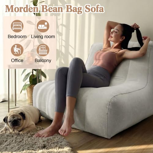 6 Pcs Inflatable Chairs for Adults, Blow up Couch with Electric Air Pump, Inflatable Chairs for Movie Night Flocking Portable Blow up Furniture Beanbag Sofa for Living Room Party (Light Grey) - color: Light Grey