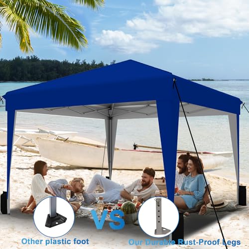 SANWAY 10x10 Pop up Canopy Tent, One-Button, Outdoor Instant Canopy Protable for Events, Camping, Parties, Vendor, Beach Tent - Blue - color: Blue