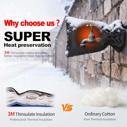 Enlarge Outdoor Faucet Cover for Winter Freeze Protection, 3M Thinsulate, 10”H x 6.3”W Hose Bib Covers for Wall Taps Outside, Waterproof & Frost Free Insulated Spigot Cover, 2 Pcs Faucet Socks - Black - color: Black, size: 6.3"W x 10"H (2pcs)