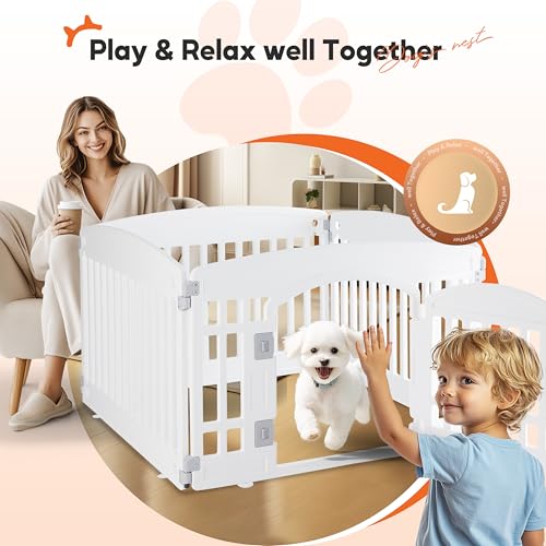HealSmart 4 Panel 24" Plastic Dog Playpen, Folding & Portable Pet Playpen for Indoor & Outdoor Use, Safe & Secure Fence, Ideal for Small to Medium Dogs, White - color: White, size: 24 Inch 4 Panels, style: Plastic