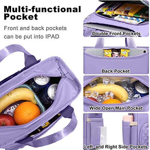 AIJIEKE Extra Large Lunch Bag for Women & Men, Insulated Leakproof Lunch Box for Work, Reusable Adult Lunch Tote with Shoulder Strap, Multi-Pocket Cooler Bag for Office, Picnic, Beach, Purple - color: Light Purple