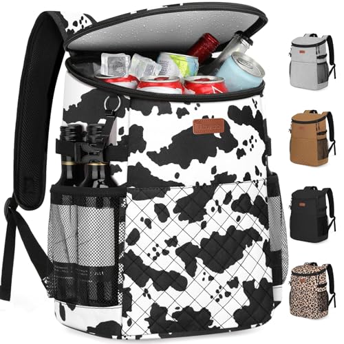 Soft Cooler Backpack 30 Cans/45 Cans, Backpack Coolers Insulated Leak Proof Thermal Lunch Backpack for Men Work Small Cooler Bag Beach Travel Picnic Drink Beverage Beer - color: Cow Print, size: 45 Cans