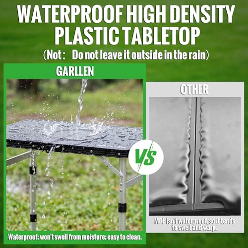 GARLLEN Camping Table with Waterproof High-Density Plastic Tabletop, 3 Adjustable Height Portable Folding Picnic Table, Aluminum Frame Outdoor Table for BBQ, Camping, Indoor Use, 22.8" L x 15.7" W - color: Black & White