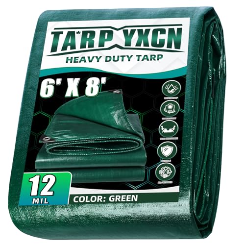 Green Heavy Duty Tarp 6x8 Feet, 12 Mil Thick Waterproof Poly Tarps Cover UV Resistant, Rip & Tear Proof with Metal Grommets Every 20 Inche - color: Green, size: 6x8 Ft