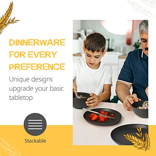 Teivio 32-Piece Kitchen Plastic Wheat Straw Dinnerware Set, Service for 8, Unbreakable Modern Dish Set - Dinner Plate/Dessert Plate/Cereal Bowl/Cup, for Apartment Essentials, Outdoor Camping, Black - color: Black