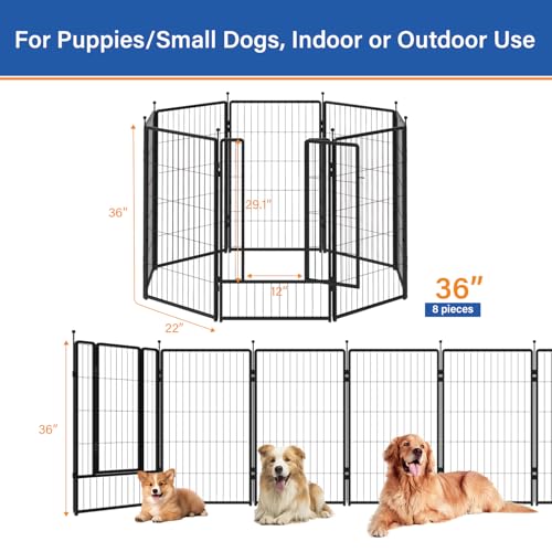 Dog Playpen 36 inch 8 Panels for Indoor & Outdoor Use – Heavy-Duty Metal Pet Fence with Ground Stakes, Rounded Ball Tops for Safety, Stable & Foldable Design, Easy to Assemble - size: 36inch, style: 8 Panels