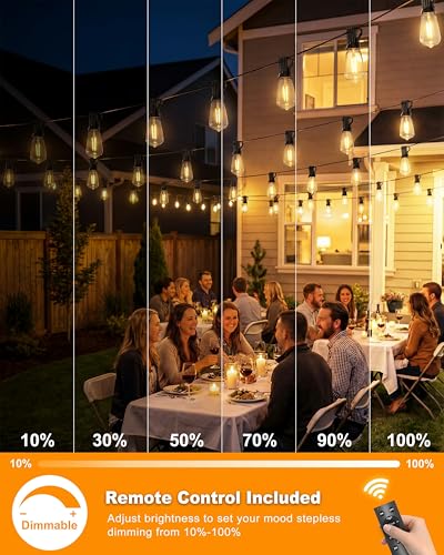 54FT Solar String Lights Outdoor, Dimmable Patio Lights Solar Powered with Remote & USB Port,15+1 LED Shatterproof Bulbs, IP65 Waterproof, ST38 LED Solar Light for Backyard, Camping - size: 54FT (15Bulbs)