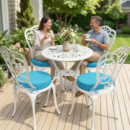 Summsun Outdoor Bistro Chair Cushions Set of 4, 15" D x 3" H Round Chair Cushions Waterproof and Fade Resistant Chair Cushion Pads with Non-Slip Ties and Removable Covers for Garden, Teal - color: Teal, size: 15x3 Inch (Round)-4p