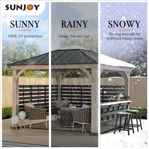 Sunjoy 11 x 11 ft. Hardtop Gazebo Cedar Wood Framed Hot Tub Gazebo with Steel and Polycarbonate Hardtop and bar Shelf, Matte Black by SummerCove - style: Gazebo w/Bar Shelf