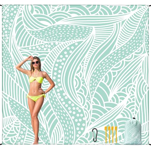 HIHOHO Beach Blanket Waterproof Sandproof Beach Mat for 1-8 Adults Quick Drying Durable Outdoor Picnic Mat for Beach Festival Travel Camping Hiking (LBL-Ripple, 120"×108"(8 Person)) - color: Lbl-ripple, size: 9' x 10' (8 Person)