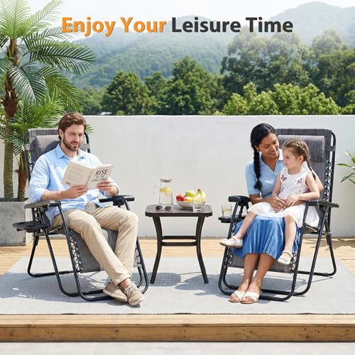 NEWBULIG Zero Gravity Chair Set of 2, Lounge Chair Folding Portable Adjustable Camping Reclining Chairs with Adjustable Pollow, Mesh Back, Cup Holder Trays Lawn Patio Chair for Pool Beach - Grey - color: Grey, size: 2 Pack