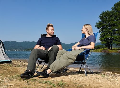 MARCHWAY Lightweight Folding High Back Camping Chair with Head Support, Stable Portable Compact for Outdoor Camp, Travel, Beach, Picnic, Festival, Hiking, Backpacking (Highback Dark Blue) - color: Highback Blue