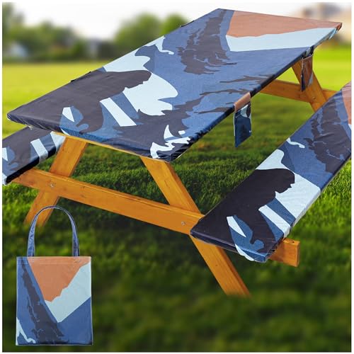 Fitted Picnic Table Cover with Bench Covers Waterproof Elastic Edges Rectangle Patio Tablecloth Outdoor Camping Essentials Stuff Rv Accessories Summer Trip Travel Supplies Party Camper Gifts, 8 ft - color: Blue Forest, size: 96in