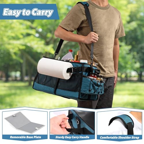 Lorbro Grill Caddy, BBQ Caddy with Paper Towel Holder, Portable Picnic Basket for Utensil and Condiment, Barbecue Grilling Tool Accessories Storage Organizer for Outdoor Griddle, Tailgate, Camping, RV - style: Blue