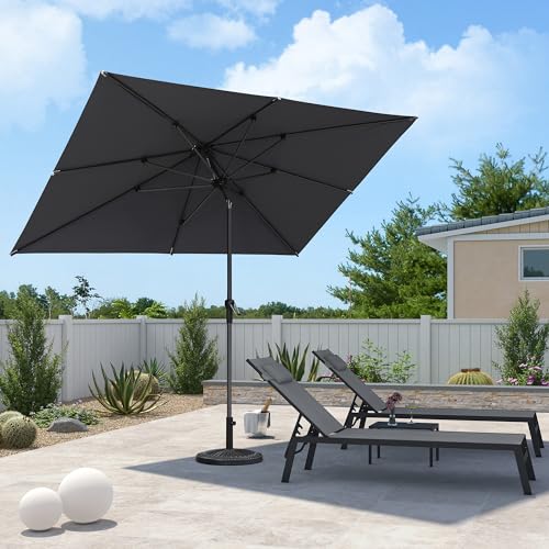 PURPLE LEAF 10' x 6.5' Rectangular Patio Umbrella Outdoor Table Umbrella Aluminum Frame Market Umbrella Sun Umbrella with 8 Sturdy Ribs & Tilt for Garden Deck Lawn & Pool Light Gray - color: Light Gray, size: 6.5' x 10'