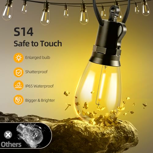 Solar Lights Outdoor Patio Lights: S14 25M 82FT Solar Powered Remote Control 3 Light Modes Dimmable Solar Waterproof Light - Shatterproof Bulbs - Camping Backyard Garden Deck Outside Yard - style: 82FT-Remote