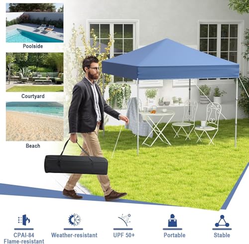LDAILY 6.6 x 6.6 Ft Pop Up Canopy, Portable Canopy Tent Heavy Duty Instant Canopy w/Center Lock, 8 Stakes, 4 Ropes, Carry Bag, Sun Protection, Easy Up Outdoor Canopy for Party, Camping, Patio (Blue) - color: Blue