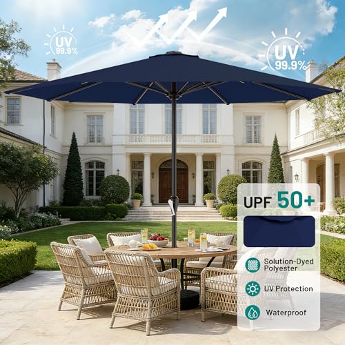 AreShark 12 FT Patio Umbrella for Outdoor, Outdoor Table Umbrella with Push Button Tilt and Crank, Outdoor Patio Umbrellas with 8 Sturdy Ribs, Patio Umbrellas for Market, Garden, Pool (Navy) - color: Navy, size: 12FT